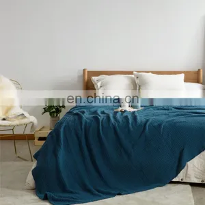 Personalized Sensory 90x90 100% Cotton Navy Blue-colored Waffle Blanket thumbnail-3