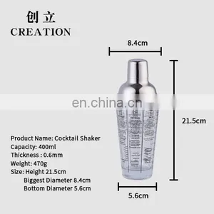 Factory Direct Wholesale 400ml Glass Shakes Tool Metal Stainless Steel Cocktail Shaker thumbnail-2