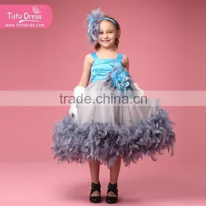 Luxury Feather Princess Flower Girls' Dresses for Beach Wedding Party Kids Gown thumbnail-1