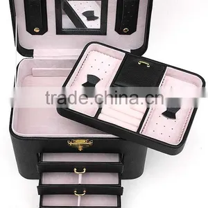 Faux Leather Jewelry Box Jewelry Storage Case With Mirro and Drawers thumbnail-3