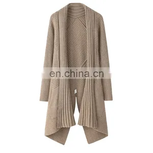 Custom Women's Knitted Tuxedo Design Winter Solid Pattern Casual Cardigan Coat With Batwing Sleeves Pockets Made Soft Cashmere thumbnail-1