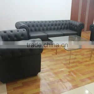 Replica Wooden Frame Chesterfield Sofa Set, Anonimo Chesterfield Sofa Design, Black Color Chesterfield Sofa Set for Living Room thumbnail-2