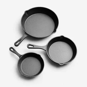 Hot Selling Factory Supply Cast Iron Preseasoned Frying Pan 6/8/10 Inch Seasoned Skillet Fryer Pan With Handle thumbnail-1