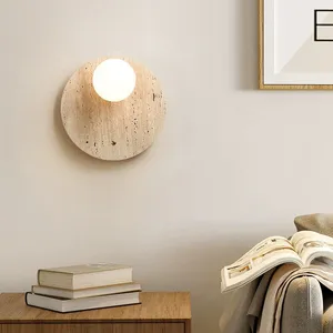 Travertine Wall Light With Glass Ball – Round/Oblong thumbnail-3
