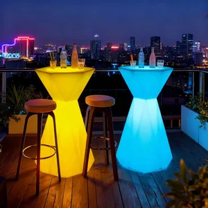 Color Changing Rainbow LED Bar Table, Gradient Light Round High Cocktail Table, Stylish Luminous Tall Desk for Event, Banquet thumbnail-4