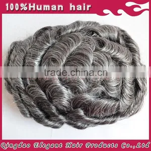 Elegant Hair Wholesale Super Quality Middle-aged Men Hair Invisible Knots Toupee With Gray Hair thumbnail-2