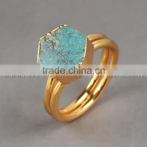 Fashion 18k Gold Turquoise Gemstone Jewelry Ring, Sleepy Beauty Turquoise Jewellery Ring thumbnail-6