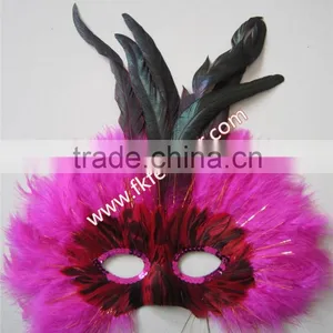 Bachelorette Party Supplies Rose Red Turkey Feather Mardi Gras Mask thumbnail-1