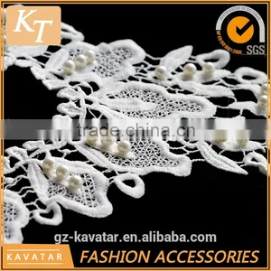 White Floral Pattern Lace Beaded Collar for Wedding Dress thumbnail-2
