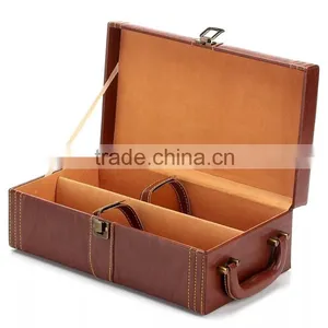New Arrive Luxury Handmade Leather Wine Box Wooden Wine Box 2 Bottles Embossed Logo thumbnail-1