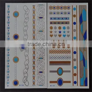 Flash Tattoos Newest Temporary Gold Silver Blue Color Tattoos 10.5*21CM thumbnail-4