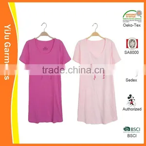Young Lady Printing Soft Cotton Comfortable Well Wearing Pajama Sleepwear Dress thumbnail-1