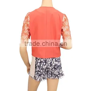 2015 Own Design 100% Polyester Applique Sleeve Lady Blouse thumbnail-3