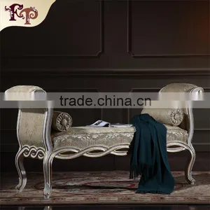 Royal Luxury Bedroom Furniture Baroque Solid Wood Hand Carving Bed End Bench thumbnail-1