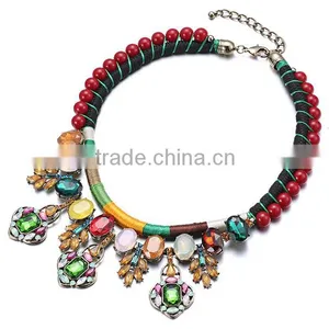 Handmade Necklace Rope Chain Colorful Crystal Pendantethnic Necklace 2015 Luxury Crystal Inlaid Bijoux Femme NL13562 thumbnail-5