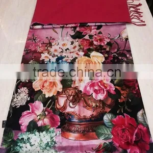 Retail Luxury Gorgeous Design High Quality 100% Silk Cashmere Attractive Flower Oil Painting Digital Printed Scarf thumbnail-1