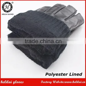 Helilai Customized Men Plain Warm Winter Black Leather Polyester Fur Linned Men Leather GLoves thumbnail-5
