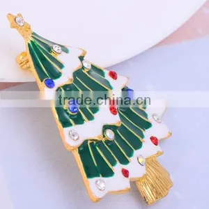 Vintage X'mas Palm Tree With Multicolor Rhinestone Snow Gold Brooch thumbnail-2