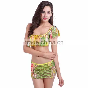 Plus Women's Flouncy One-shoulder Bikini Push-up Padded Bathing Swimsuit thumbnail-4