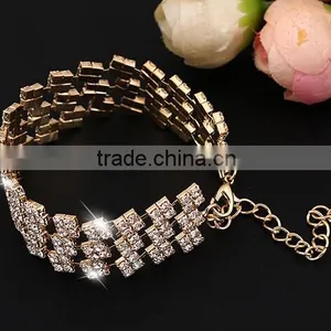 New Fashion Women Lady Gold Plated Crystal Cuff Bangle Love Heart Charm Bracelet thumbnail-6