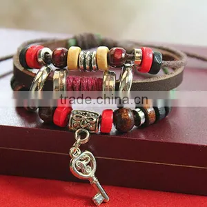 Latest Arrival New Design Jewelry Key Bracelet Nnisex Charm Trendy Korean Style Mutilayer Leather Bracelet/ thumbnail-3