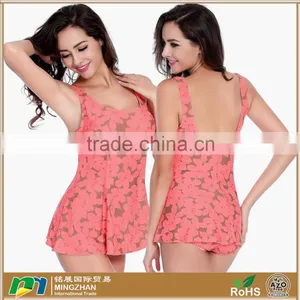 Women Pink Fashion Floral Print Summer Beach Tankini Swimwear thumbnail-1