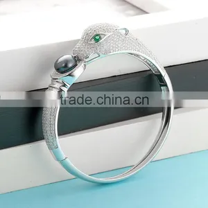 925 Silver Men Lion Head Black Pearl Wholesale Expandable Bangle Bracelet SBG735W thumbnail-5