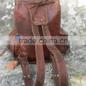 Real Rustic Brown Leather Vintage Travel/picnic/overnight Back Pack Bag thumbnail-3