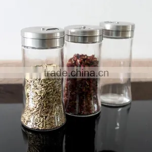 Glass Condiment Salt Holder With Stainless Steel Caps thumbnail-2