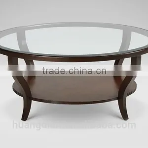 Cheap Round Solid Wood Coffee Table With Glass Top for Sale CT7002 thumbnail-1