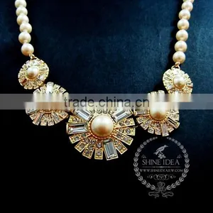 Vintage Antiqued Gold White Pearls Cabochon Chunky Chic Fashion Choker Statement Women Necklace 6320032 thumbnail-1
