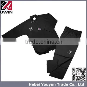 2015 Wholesale Light Martial Arts Dobok Black V-neck Taekwondo Uniform for Adult thumbnail-1