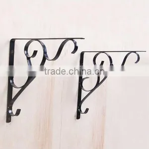 1Pair Black Chic Iron Scrolled Arm Wall Mount Shelf/Hanging Basket Brackets Hook thumbnail-1