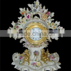 Ancient Collectable Antique Brass and Ceramic Table Clock, Decorative Lady Dancing Under Flower Tree Desk Clock thumbnail-5