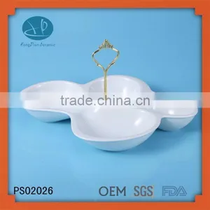 Wholesale Ceramic Plates Dishes Dinner Set With Gold Handle,4 Compartment Porcelain Plate thumbnail-1