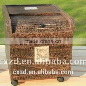 Natural Handmade High Quality Wood Rice Box With Rolling Shutter Cover, Food Storage Box thumbnail-3