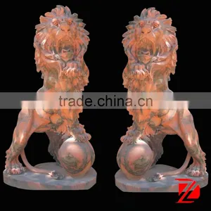 Cloudy Rosa Marble Lion Sculpture for Garden Decoration thumbnail-1