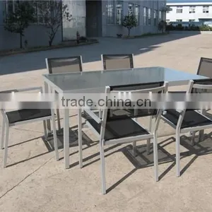 Sling Aluminium Garden Furniture Glass Table and Metal Chair thumbnail-1