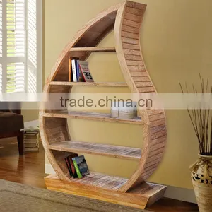 Bookcase Leaf Natural Teak Wood Furniture thumbnail-1
