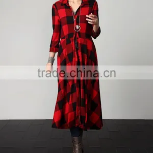 Best Sellers Wholesale Elegant Long Brushed Luxurious Red Big Size Maxi Plaid Cardigan Plus Fashion thumbnail-3