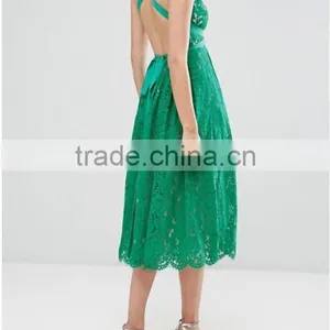 Lace Clothing OEM Square Neck Box-pleat Skirt Prom Dress Fashion Design Midi Prom Dress thumbnail-1