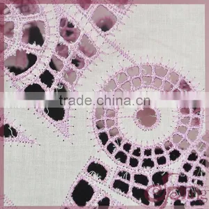 Pink Irregular Hollow Out Cotton Lace Fabric, Elegant Cotton Embroidered Fabric thumbnail-3