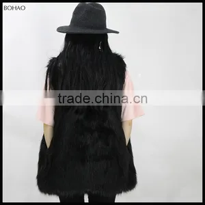 Latest Customized Winter Women Faux Fur Vest Black thumbnail-1