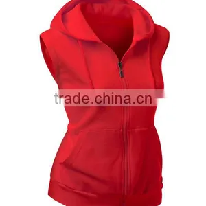 OEM New Design Cotton Plain Wholesale Sleeveless Hoodie Womens Fashion Vests With Zip thumbnail-2