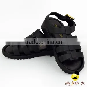 Fancy Kids Plain Black Soft Silicone Gladiator Wear Resistant Baby Boy Summer Flattie Casual Snadals Shoes thumbnail-3