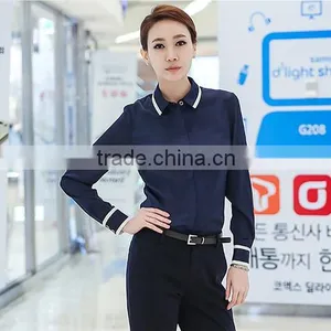 Custom High Quality Woman Clothes Fashionable Navy Blue Elegant Ladies Blouse Wholesale thumbnail-5