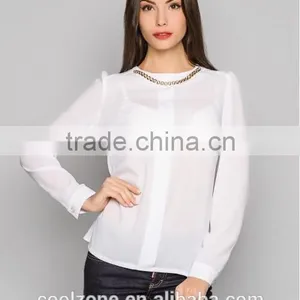 2015 New Office Blouse Design Long Sleeve Chiffon Blouse for Women thumbnail-2