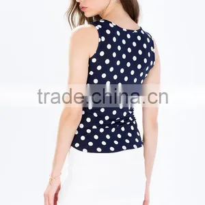 2015 Newest Style Dot Print Blouse Sleeveless Knot Front Chiffon Blouse thumbnail-5