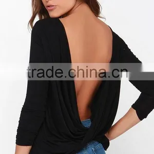 2015 Fashion Lady Long Sleeve Twist Back High Neck Backless Blouse thumbnail-2