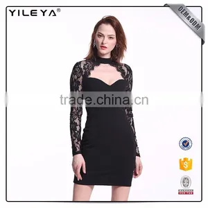 Factory Price Black Lace Long Sleeve Dress,short Sexy Cocktail Dress Patterns,black Lace Dress Long Sleeve thumbnail-1